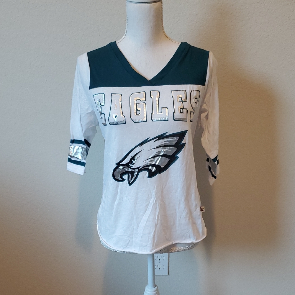 (3 For $20)Touch by Alyssa Milano White and Green Philadelphia Eagles V-neck Tee